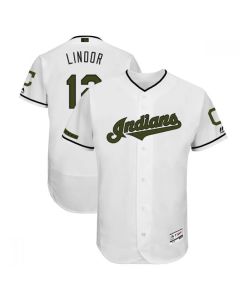 Men's Cleveland indians #12 Francisco Lindor White 2018 Memorial Day Flexbase Stitched MLB Jersey