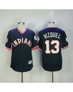 Men's Cleveland indians #13 Omar Vizquel Navy Turn Back The Clock Stitched MLB Jersey