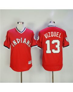 Men's Cleveland indians #13 Omar Vizquel Red Turn Back The Clock Throwback Stitched MLB Jersey