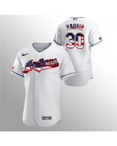 Men's Cleveland indians #30 Tyler Naquin White 2020 Stars & Stripes Flex Base Stitched Jersey