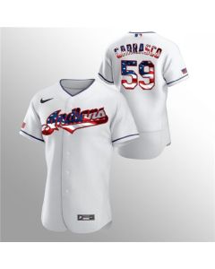 Men's Cleveland indians #59 Carlos Carrasco White 2020 Stars & Stripes Flex Base Stitched Jersey