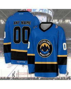 Men's Cleveland Monsters Custom 2024 Blue Stitched Hockey Jersey