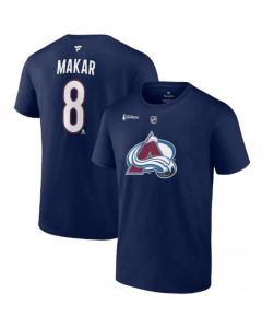 Men's Colorado Avalanche #8 Cale Makar Navy 2022 Stanley Cup Champions Authentic Stack Name & Number T-Shirt
