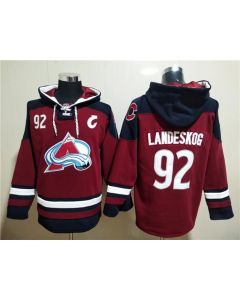 Men's Colorado Avalanche #92 Gabriel Landeskog Burgundy All Stitched Sweatshirt Hoodie