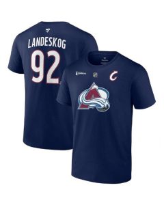 Men's Colorado Avalanche #92 Gabriel Landeskog Navy 2022 Stanley Cup Champions Authentic Stack Name & Number T-Shirt