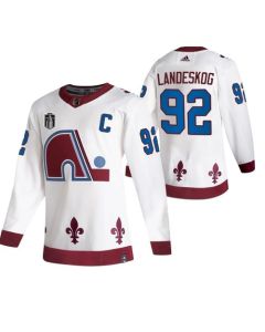 Men's Colorado Avalanche #92 Gabriel Landeskog White 2022 Stanley Cup Final Patch Reverse Retro Stitched Jersey