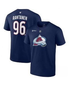 Men's Colorado Avalanche #96 Mikko Rantanen Navy 2022 Stanley Cup Champions Authentic Stack Name & Number T-Shirt