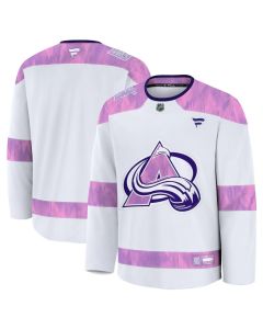 Men's Colorado Avalanche White 2024 Hockey Fights Cancer Practice Jersey