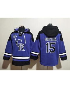 Men's Colorado Rockies #15 Randal Grichuk Purple Ageless Must-Have Lace-Up Pullover Hoodie
