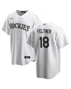 Men's Colorado Rockies #18 Ryan Feltner White Stitched Baseball Jersey