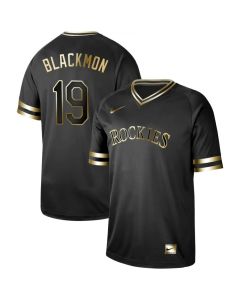 Men's Colorado Rockies #19 Charlie Blackmon Black Gold Stitched MLB Jersey