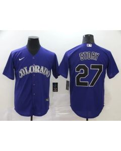 Men's Colorado Rockies #27 Trevor Story Purple Cool Base Stitched MLB Jersey
