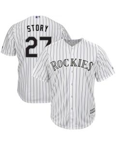 Men's Colorado Rockies #27 Trevor Story White Cool Base Stitched MLB Jersey