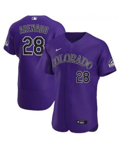 Men's Colorado Rockies #28 Nolan Arenado Purple Flex Base Stitched Jersey