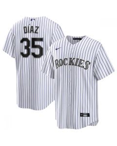 Men's Colorado Rockies #35 Elias Diaz White Cool Base Stitched Baseball Jersey