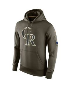 Men's Colorado Rockies Olive Salute To Service KO Performance Hoodie