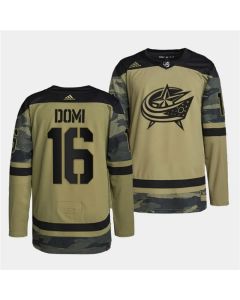 Men's Columbus Blue Jackets #16 Max Domi 2022 Camo Military Appreciation Night Stitched Jersey