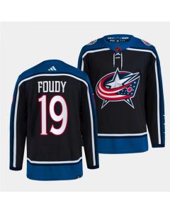 Men's Columbus Blue Jackets #19 Liam Foudy Black 2022-23 Reverse Retro Stitched Jersey