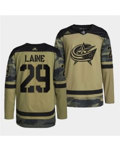 Men's Columbus Blue Jackets #29 Patrik Laine 2022 Camo Military Appreciation Night Stitched Jersey