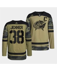 Men's Columbus Blue Jackets #38 Boone Jenner 2022 Camo Military Appreciation Night Stitched Jersey