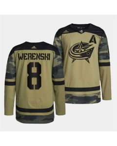 Men's Columbus Blue Jackets #8 Zach Werenski 2022 Camo Military Appreciation Night Stitched Jersey