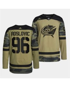 Men's Columbus Blue Jackets #96 Jack Roslovic 2022 Camo Military Appreciation Night Stitched Jersey