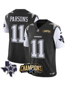 Men's Dallas Cowboys #11 Micah Parsons Black/White 2023 F.U.S.E. NFC East Champions Patch Stitched Football Jersey