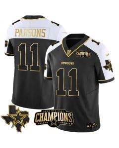 Men's Dallas Cowboys #11 Micah Parsons Black/White/Gold 2023 F.U.S.E. NFC East Champions Patch Stitched Football Jersey