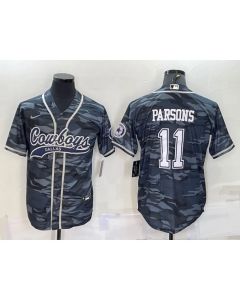 Men's Dallas Cowboys #11 Micah Parsons Grey Camo With Patch Cool Base Stitched Baseball Jersey