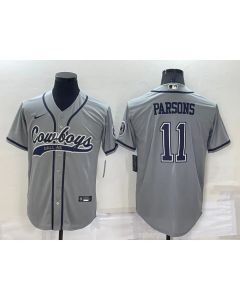 Men's Dallas Cowboys #11 Micah Parsons Grey Cool Base Stitched Baseball Jersey