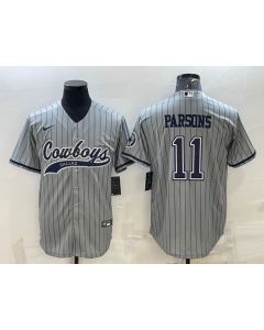 Men's Dallas Cowboys #11 Micah Parsons Grey With Patch Cool Base Stitched Baseball Jersey (Grey)