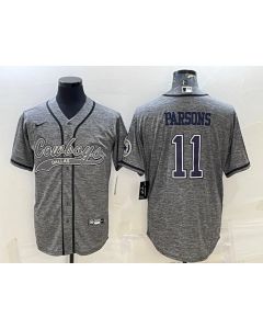 Men's Dallas Cowboys #11 Micah Parsons Grey With Patch Cool Base Stitched Baseball Jersey