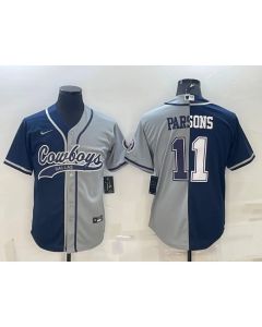 Men's Dallas Cowboys #11 Micah Parsons Navy/Grey Split With Patch Cool Base Stitched Baseball Jersey