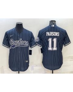 Men's Dallas Cowboys #11 Micah Parsons Navy With Patch Cool Base Stitched Baseball Jersey