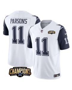 Men's Dallas Cowboys #11 Micah Parsons White/Navy 2023 F.U.S.E. NFC East Champions Patch Stitched Football Jersey