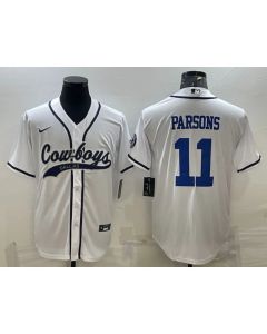 Men's Dallas Cowboys #11 Micah Parsons White With Patch Cool Base Stitched Baseball Jersey