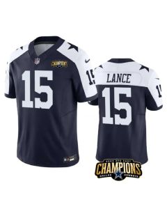 Men's Dallas Cowboys #15 Trey Lance Navy/White 2023 F.U.S.E. NFC East Champions Patch Stitched Football Jersey