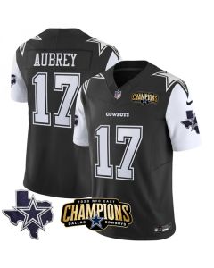Men's Dallas Cowboys #17 Brandon Aubrey Black/White 2023 F.U.S.E. NFC East Champions Patch Stitched Football Jersey