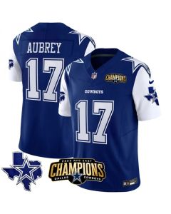 Men's Dallas Cowboys #17 Brandon Aubrey Blue/White 2023 F.U.S.E. NFC East Champions Patch Stitched Football Jersey