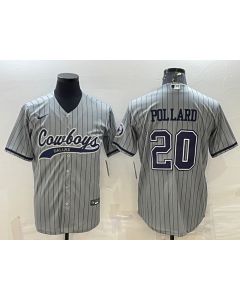 Men's Dallas Cowboys #20 Tony Pollard Gray With Patch Cool Base Stitched Baseball Jersey
