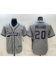Men's Dallas Cowboys #20 Tony Pollard Grey With Patch Cool Base Stitched Baseball Jersey (Grey)