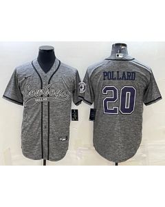Men's Dallas Cowboys #20 Tony Pollard Grey With Patch Cool Base Stitched Baseball Jersey