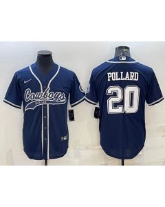 Men's Dallas Cowboys #20 Tony Pollard Navy With Patch Cool Base Stitched Baseball Jersey (Navy)