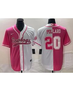 Men's Dallas Cowboys #20 Tony Pollard Pink/White Split Cool Base Stitched Baseball Jersey