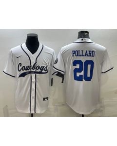 Men's Dallas Cowboys #20 Tony Pollard White With Patch Cool Base Stitched Baseball Jersey