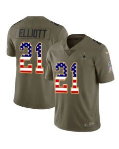 Men's Dallas Cowboys #21 Ezekiel Elliott 2017 Salute to Service Olive USA Flag Stitched NFL Limited Jersey