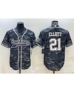 Men's Dallas Cowboys #21 Ezekiel Elliott Grey Camo With Patch Cool Base Stitched Baseball Jersey