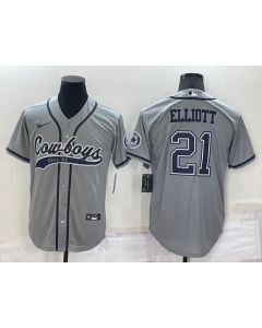 Men's Dallas Cowboys #21 Ezekiel Elliott Grey Cool Base Stitched Baseball Jersey