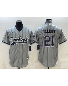 Men's Dallas Cowboys #21 Ezekiel Elliott Grey With Patch Cool Base Stitched Baseball Jersey (Grey)