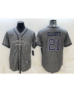 Men's Dallas Cowboys #21 Ezekiel Elliott Grey With Patch Cool Base Stitched Baseball Jersey